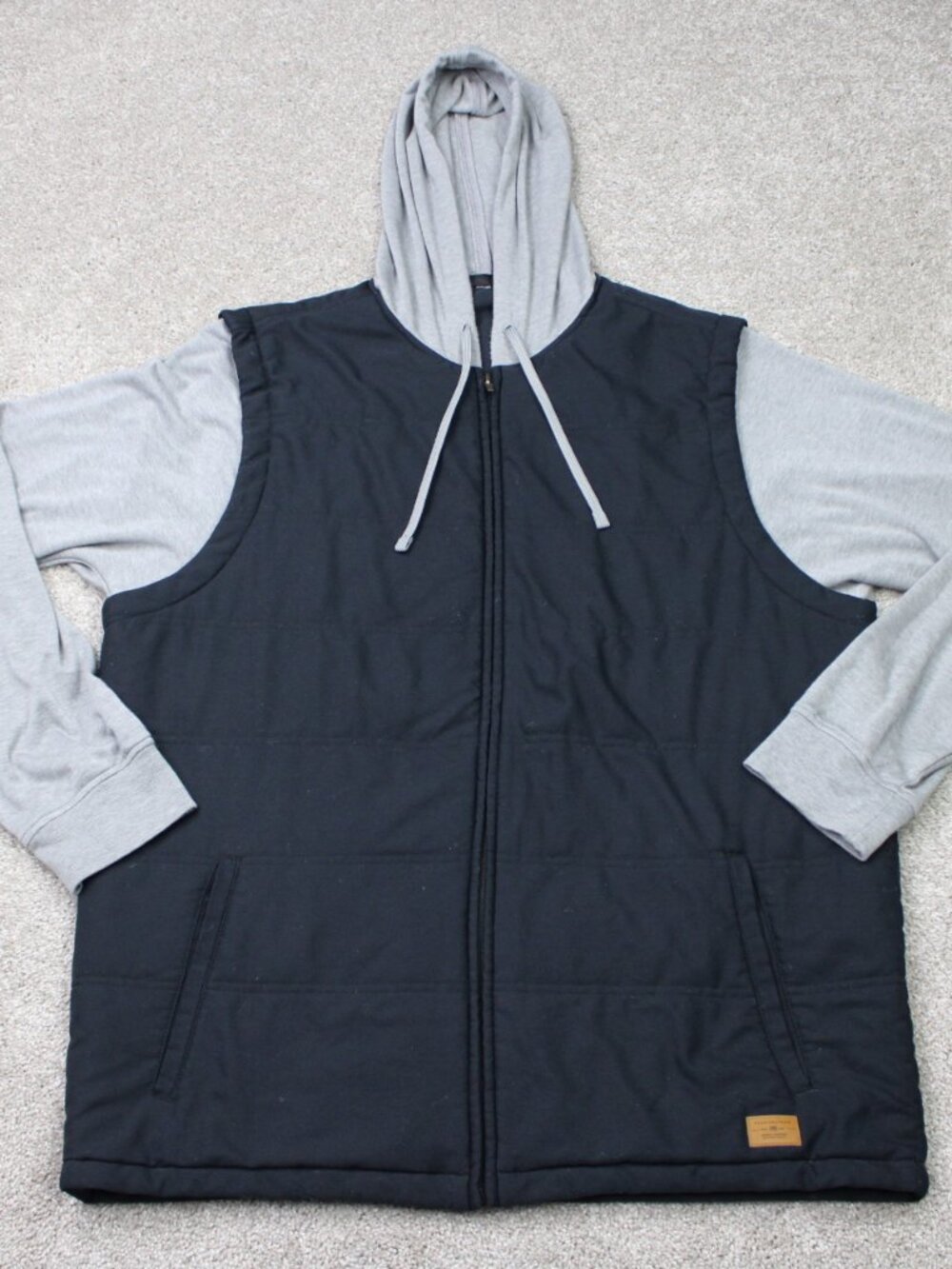 Travis Mathew Scavenger Hoodie Jacket Mens XL Gray/Blue Quilted Zip Hybrid Golf